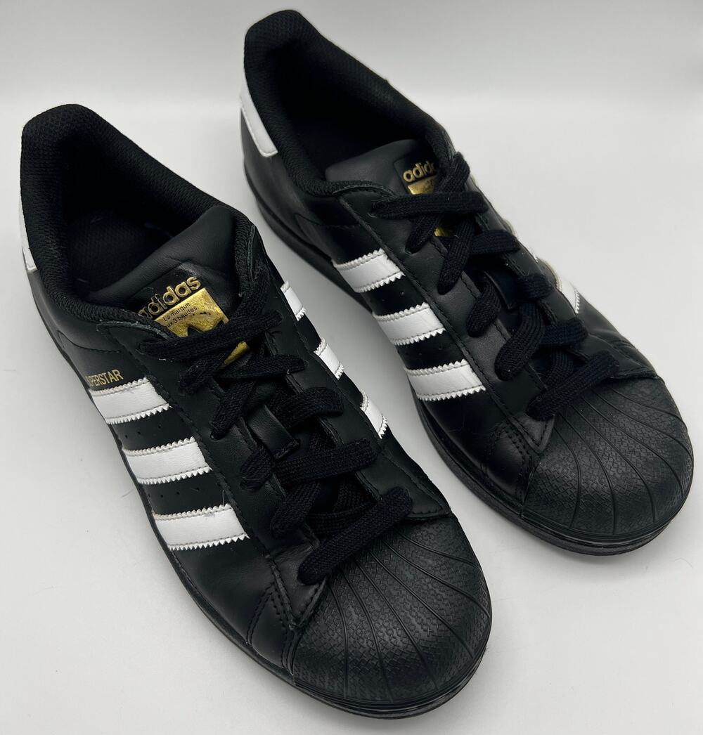 Adidas Superstar J Core Black Gold Leather Sneaker Big Kid Juniors Size 5 B23642